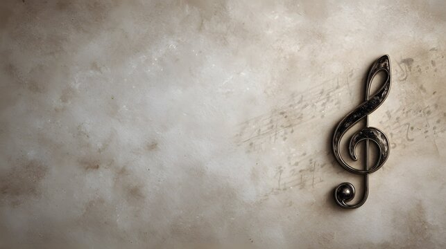 Vintage treble clef and musical staff on parchment background - Powered by Adobe