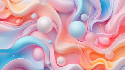 Colorful Abstract Fluid Waves with Soft Pastel Tones and Spheres