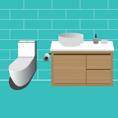 TOILET AND TABLE DESIGN VECTOR IN BATHROOM