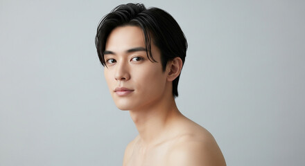 Obraz premium 上半身裸の日本人男性 スキンケア