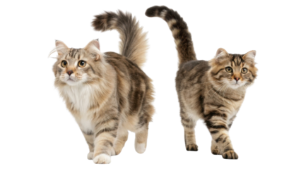Fluffy american curl cats walk gracefully together showcasing their playful nature and charming personalities in delightful scene