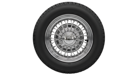 Car tire with chrome spoke wheel isolated on transparent background
