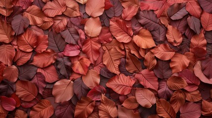 Colorful Autumn Leaves Laying on Ground in Warm Tones of Red and Brown