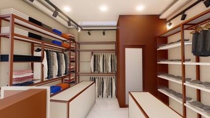 Modern Clothing Store Interior with Apparel and Footwear on Display