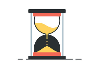 Flat design hourglass with yellow sand falling on a white background time timer