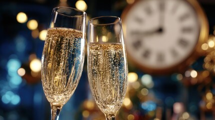 Sparkling champagne flutes, new year's eve