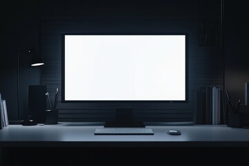 Minimalist Office with Computer Display in Dark
