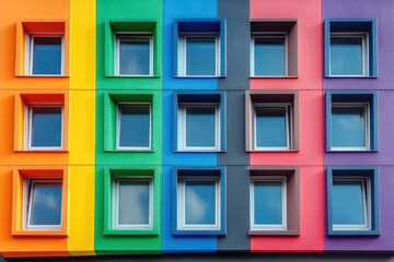 Fototapeta premium Modern Facade with Rainbow Windows