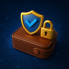 Secure digital wallet with shield and lock icon