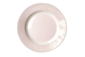 Elegant pink and white ceramic dinner plate with patterned rim isolated on white or trasparent png.