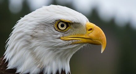 Fototapeta premium Majestic bald eagle stares intensely with piercing yellow eye and sharp beak a symbol of freedom
