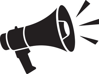 Megaphone Silhouette Vector Icon, Solid Black Announcement Symbol, Megaphone icon vector illustration on white background for communication and announcement.