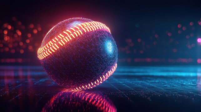 Futuristic baseball concept with neon lights and a reflective surface art