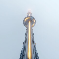 Futuristic glowing tower reaching skyward elevator space