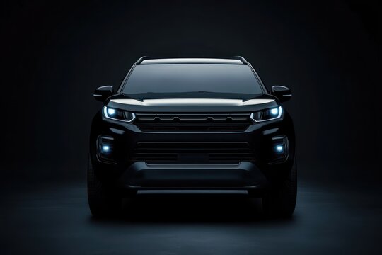Sleek SUV front view on black background