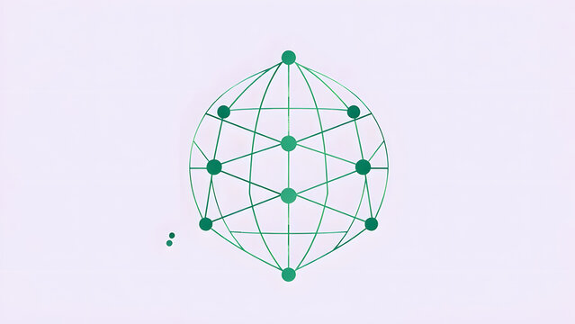 Abstract green network globe on light background, representing global data connection and technology.