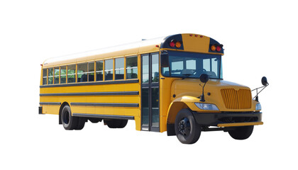 Yellow School Bus Isolated, Back to School Transportation, Education and Students Commute, Classic American School Bus, Children's Daily Ride.


