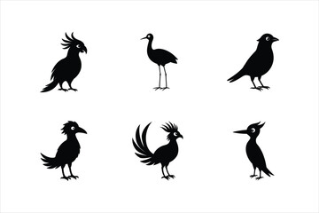 Obraz premium Flying and Perching Birds in Various Poses set of Silhouette Vector Illustration