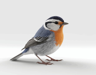 Bueautiful small bird vector with gray background. A high-quality, professional vector features a detailed figurine of a cartoonish blue and white bird. 