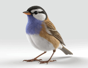 Bueautiful small bird vector with gray background. A high-quality, professional vector features a detailed figurine of a cartoonish blue and white bird. 