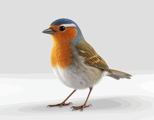 Bueautiful small bird vector with gray background. A high-quality, professional vector features a detailed figurine of a cartoonish blue and white bird. 