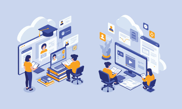 Illustration Of Online Graduation And E-Learning Interface Suitable For Virtual Ceremony, Learning Platform, And Academic Event