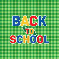 Back to school text design on green plaid background
