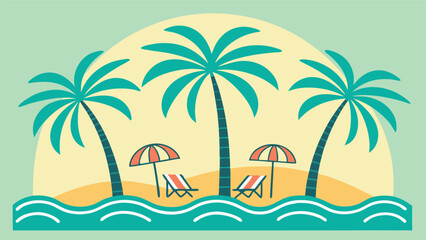 Obraz premium A tropical island beach with palm trees and sun, perfect for a summer vacation