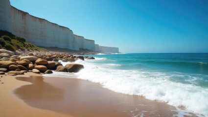 Obraz premium Stone Path Leads Through Garden Archway to Tranquil Waterfall View