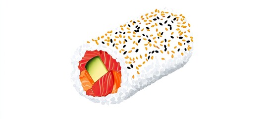 Vibrant Uramaki Sushi Roll with Fresh Salmon, Avocado, and Sesame Seeds