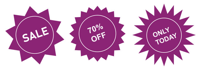 Set of Sale badges. Sale quality tags and labels. Template banner shopping badges. Special offer, sale, discount, shop, black friday. Vector