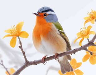 Small bird vector with colorful background.  A high-quality, professional vector features a detailed figurine of a cartoonish blue and white bird. 