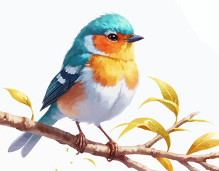 Fototapeta premium Small bird vector with colorful background. A high-quality, professional vector features a detailed figurine of a cartoonish blue and white bird. 