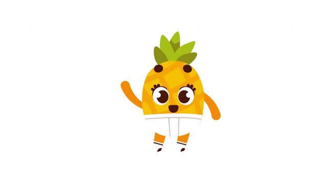 Animated Pineapple Character Greeting and Waving Creating Fun and Engaging Visuals for Educational Content