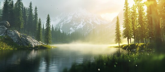 Fototapeta premium Serene mountain lake at sunrise