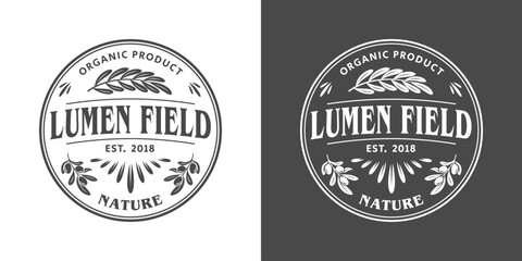 Olive oil design elements. Olive farm label template isolated on black and white background. Vector illustration