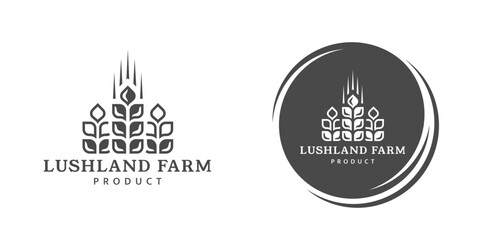 Wheat logo vintage isolated on white background. Label template for farm with wheat. Round emblem with ears silhouette. Vector Illustration