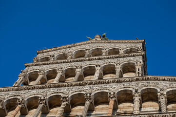 Top of San Michele church in Lucca - Low angle
