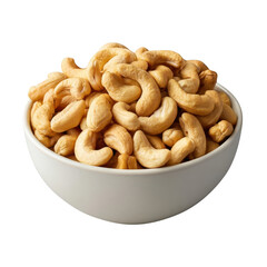 Fototapeta premium A white bowl filled with delicious roasted cashew nuts isolated on transparent background