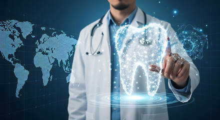 Digital Dentistry Concept with Hologram Tooth.