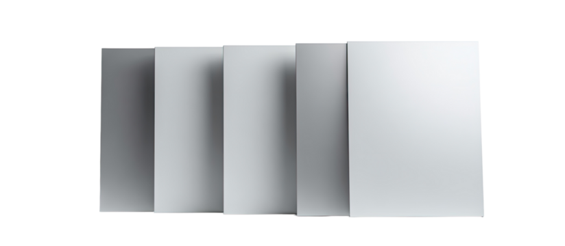 Stacked, light gray rectangles
