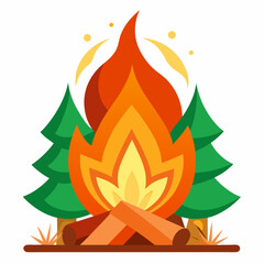 Burning campfire flame icon, burning fire vector illustration isolated on white background