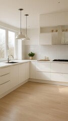 Modern Minimalist White Kitchen Design with Natural Light and Sleek Cabinets