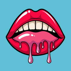 Red dripping girl lips. Woman bleeding sexy red mouth editable style vector illustratio