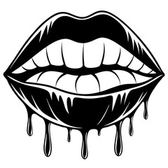 Parted lips. Dripping with pink paint lips Creative vector cartoon illustration
