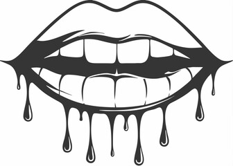 Parted lips. Dripping with pink paint lips Creative vector cartoon illustration