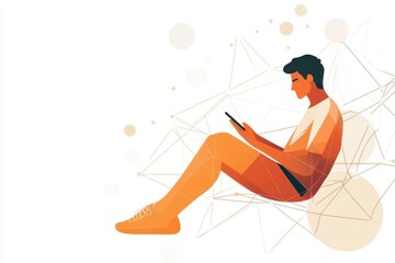 A Person Uses Cellphone with Connected Network, and Modern Concept Theme