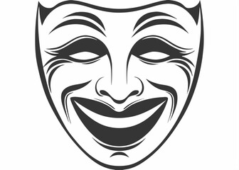 Silhouette Realistic comedy tragedy masks line art vector illustration	
