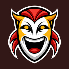Comedy mask icon design. Drama comedy acting masks or theater play flat vector mascot logo design