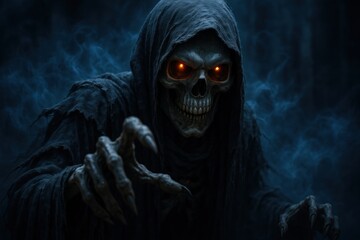 Scary halloween skeleton at night.
